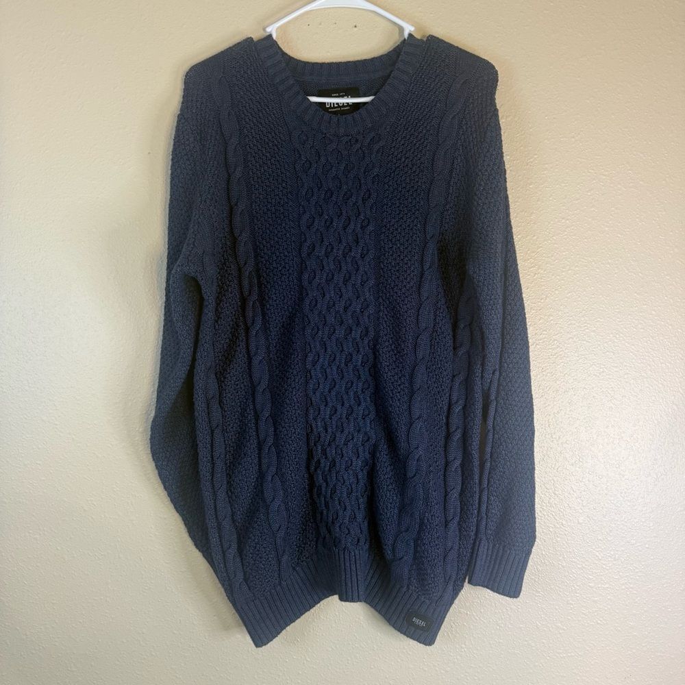 Diesel Dark Blue Cable Knit Crewneck Sweater L